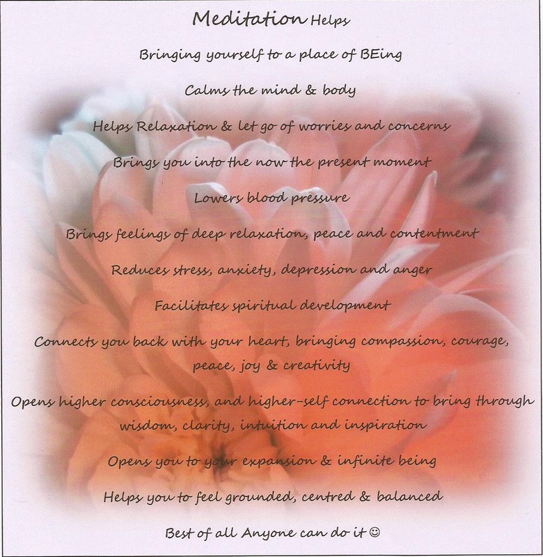 List of benefits of meditation on our physical and energy bodies, on a picture of flowers